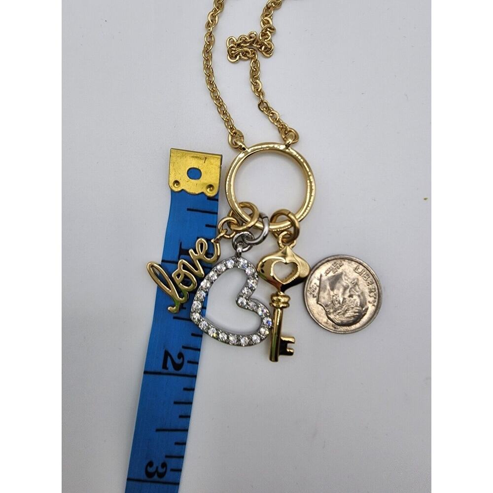 Lia Sophia Unlock Love Shiny Gold Crystal Love, Key, Heart Charms Necklace 34" - Picture 5 of 6